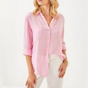 Lilly Pulitzer Sea coast linen Pink Button-Up Women's Top